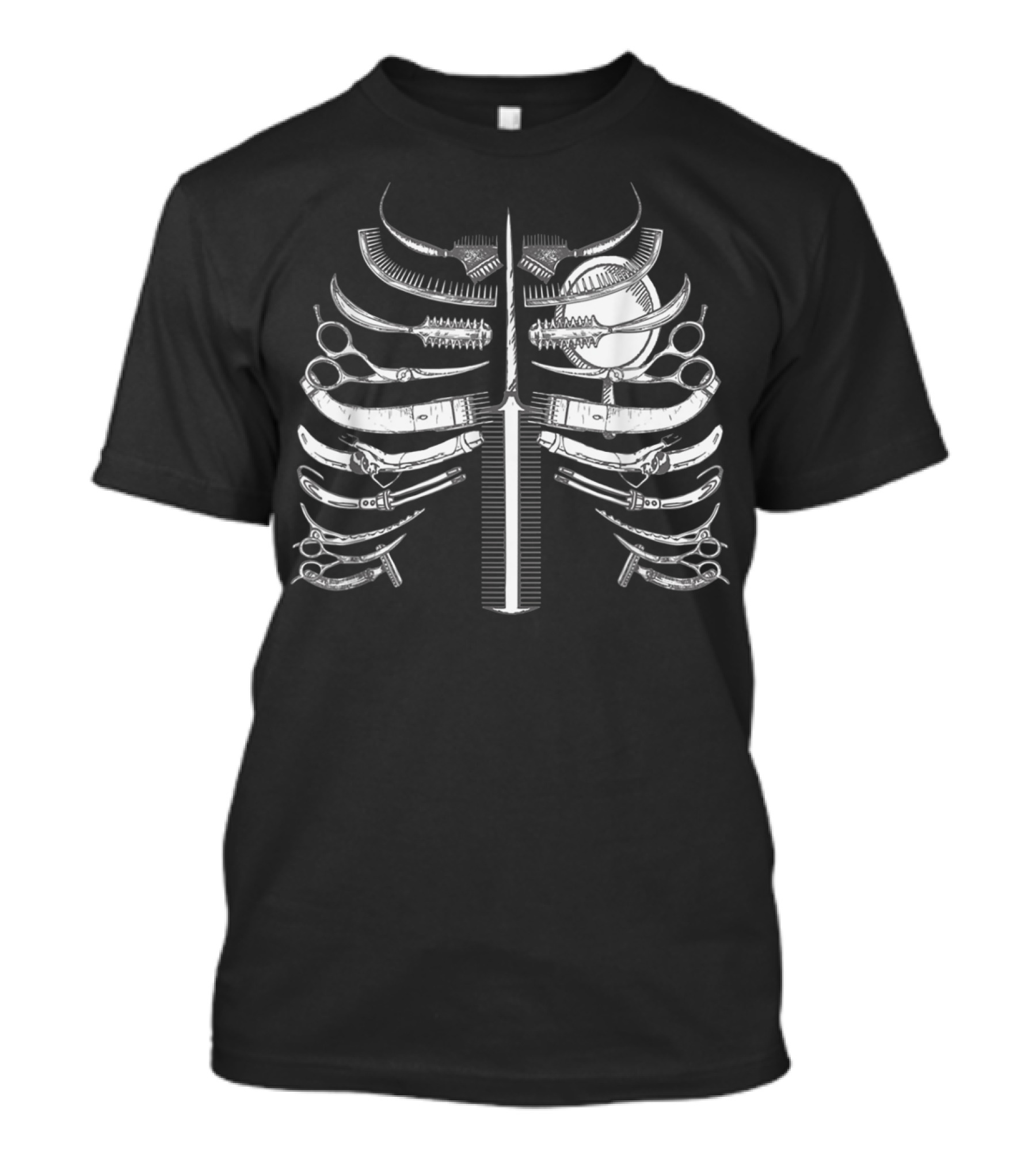 Hairdresser Skeleton Rib Cage Scissors Combs And Tools T-Shirt