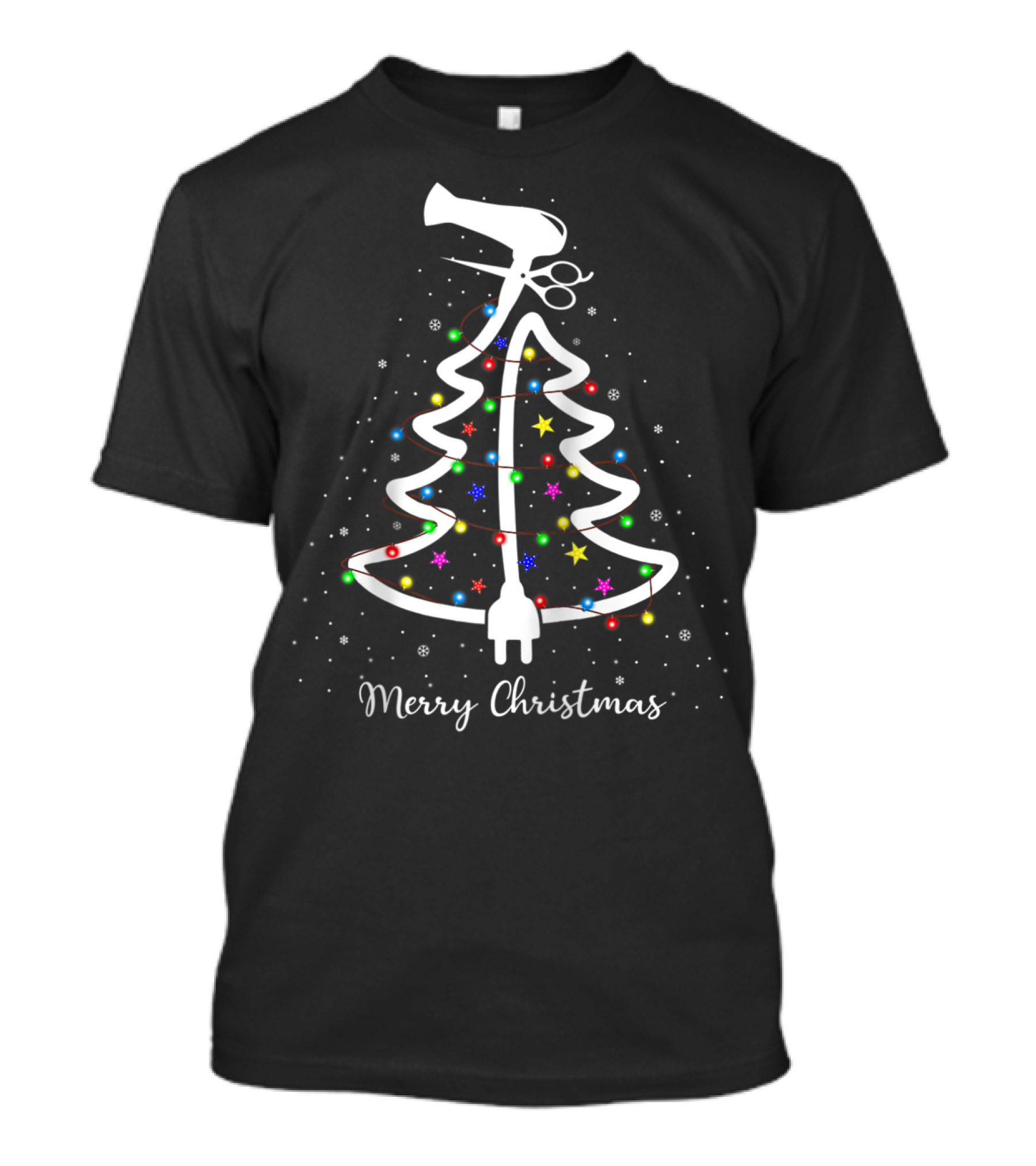 Merry Christmas Hairstylist Tree With Scissors And Hairdryer T-Shirt