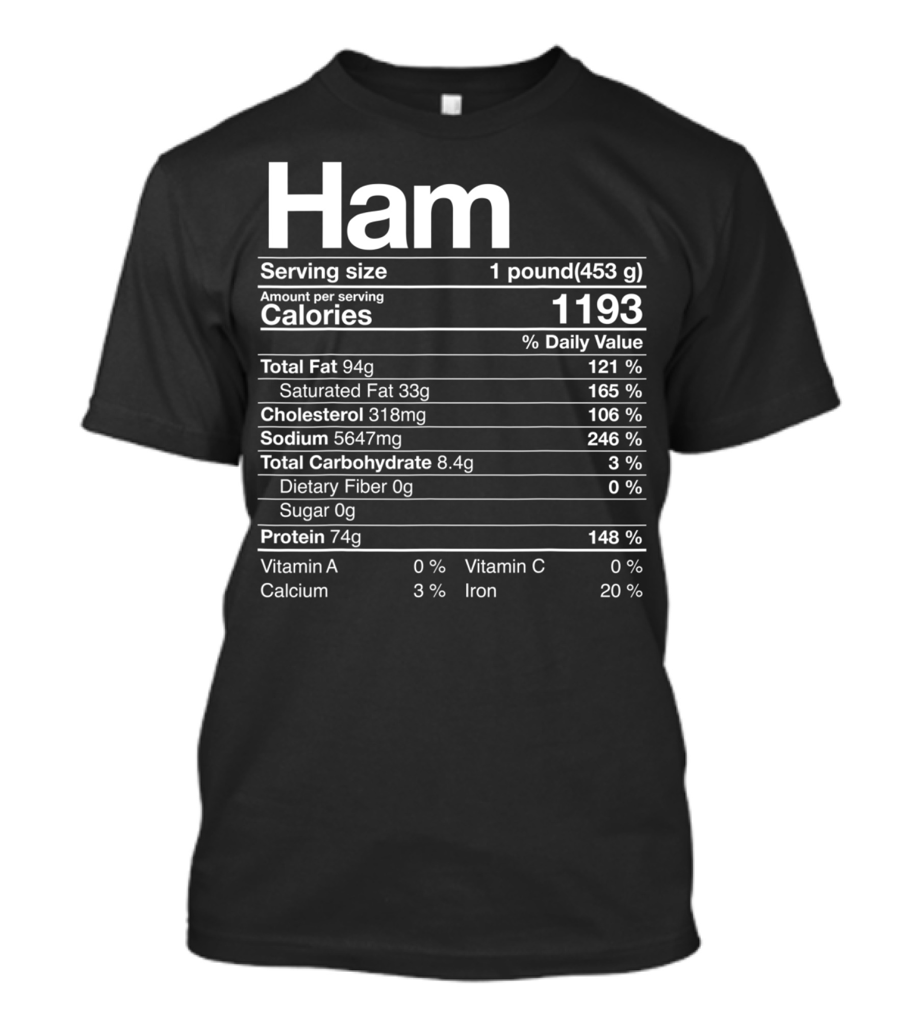 Ham Nutritional Facts Caloric Content Sodium Protein Values T-Shirt
