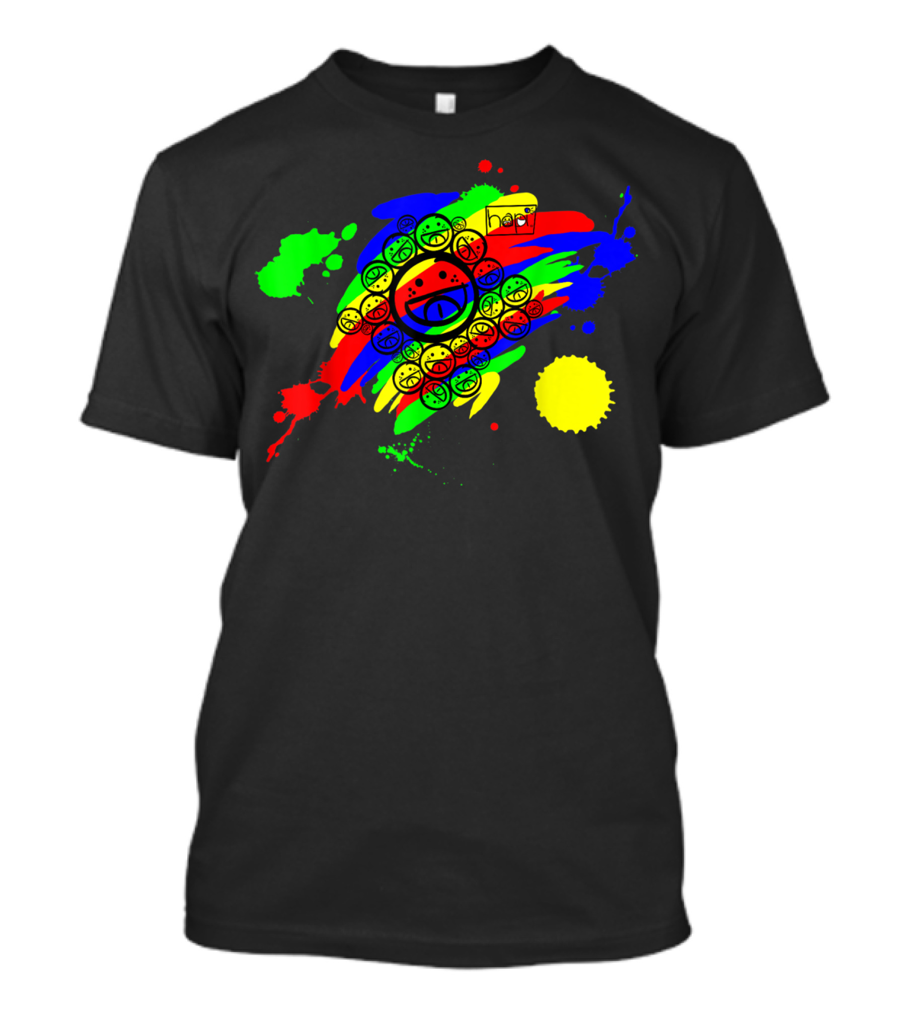 Hapi Ilo Rainbow Smiley Faces Splash With Eye And Vibrant Colors T-Shirt