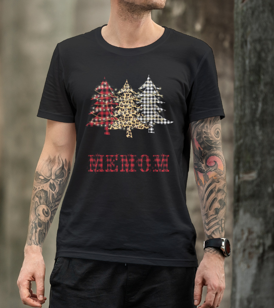 Happiness Is Being A Memom Plaid Leopard Christmas Trees T-Shirt