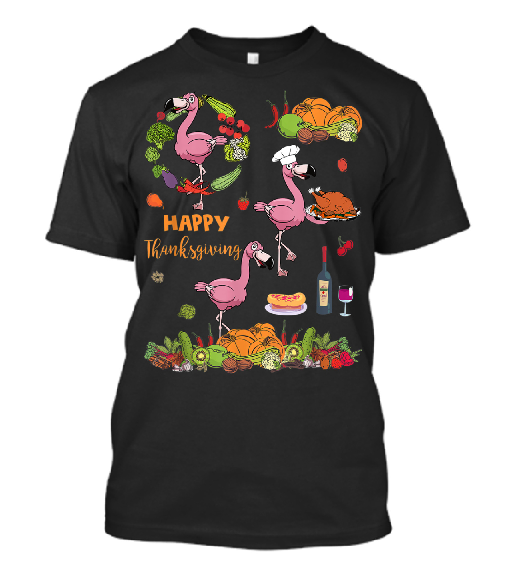 Thanksgiving Flamingo Lunch Lady With Turkey And Vegetables T-Shirt