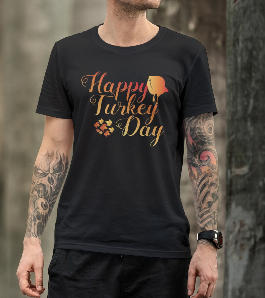 Happy Turkey Day Autumn Leaves And Bird T-Shirt