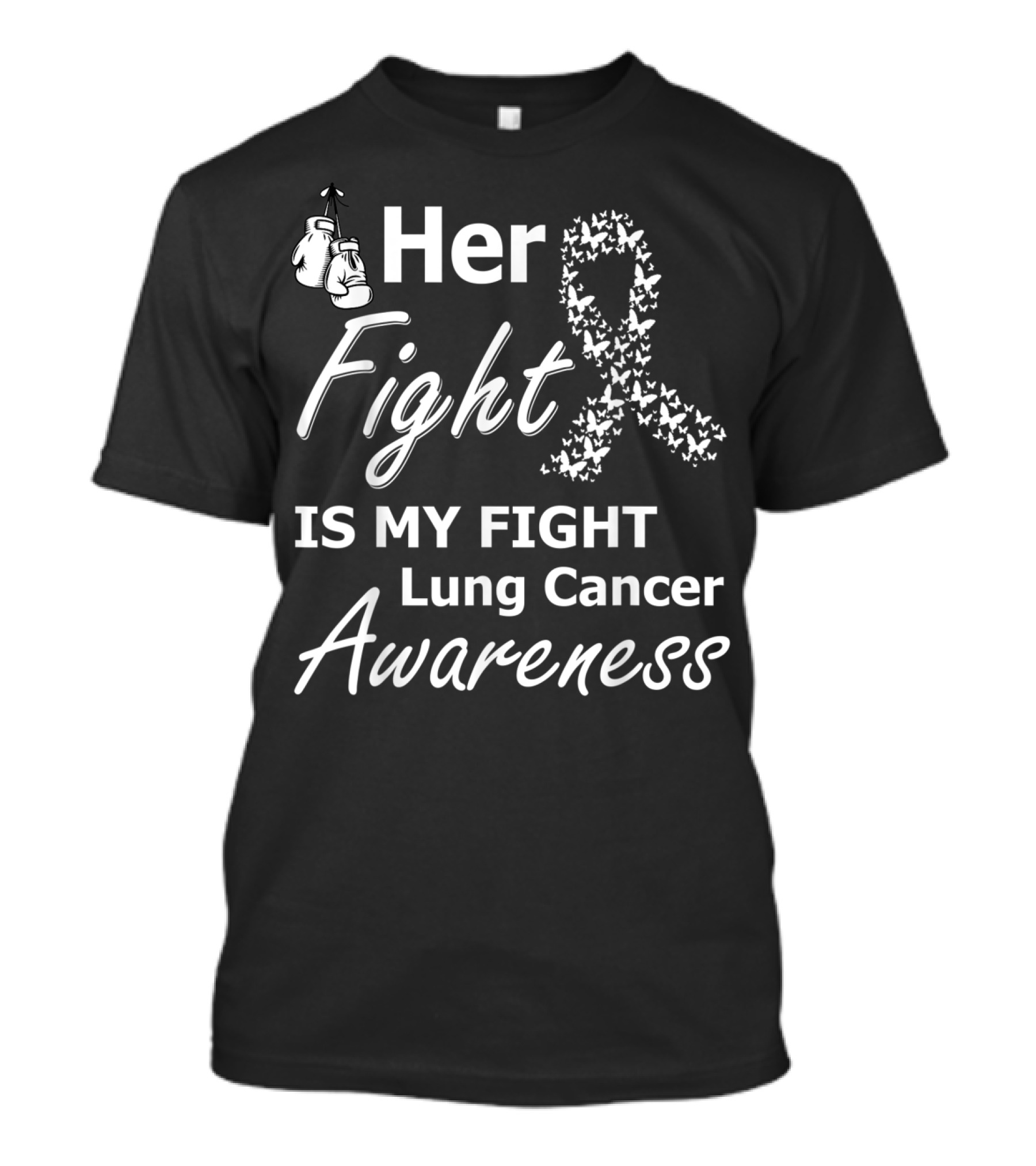 Her Fight Is My Fight Lung Cancer Awareness Ribbon Boxing Gloves T-Shirt
