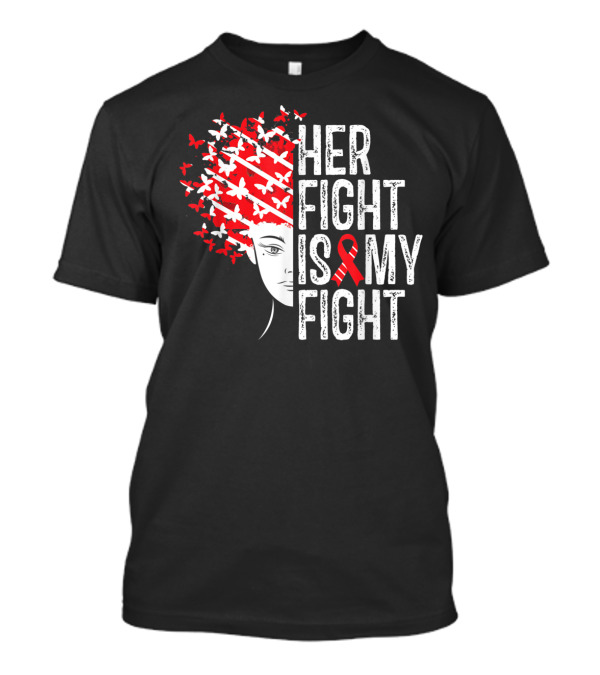 Her Fight Is My Fight Red Ribbon Butterflies Pinstripes T-Shirt