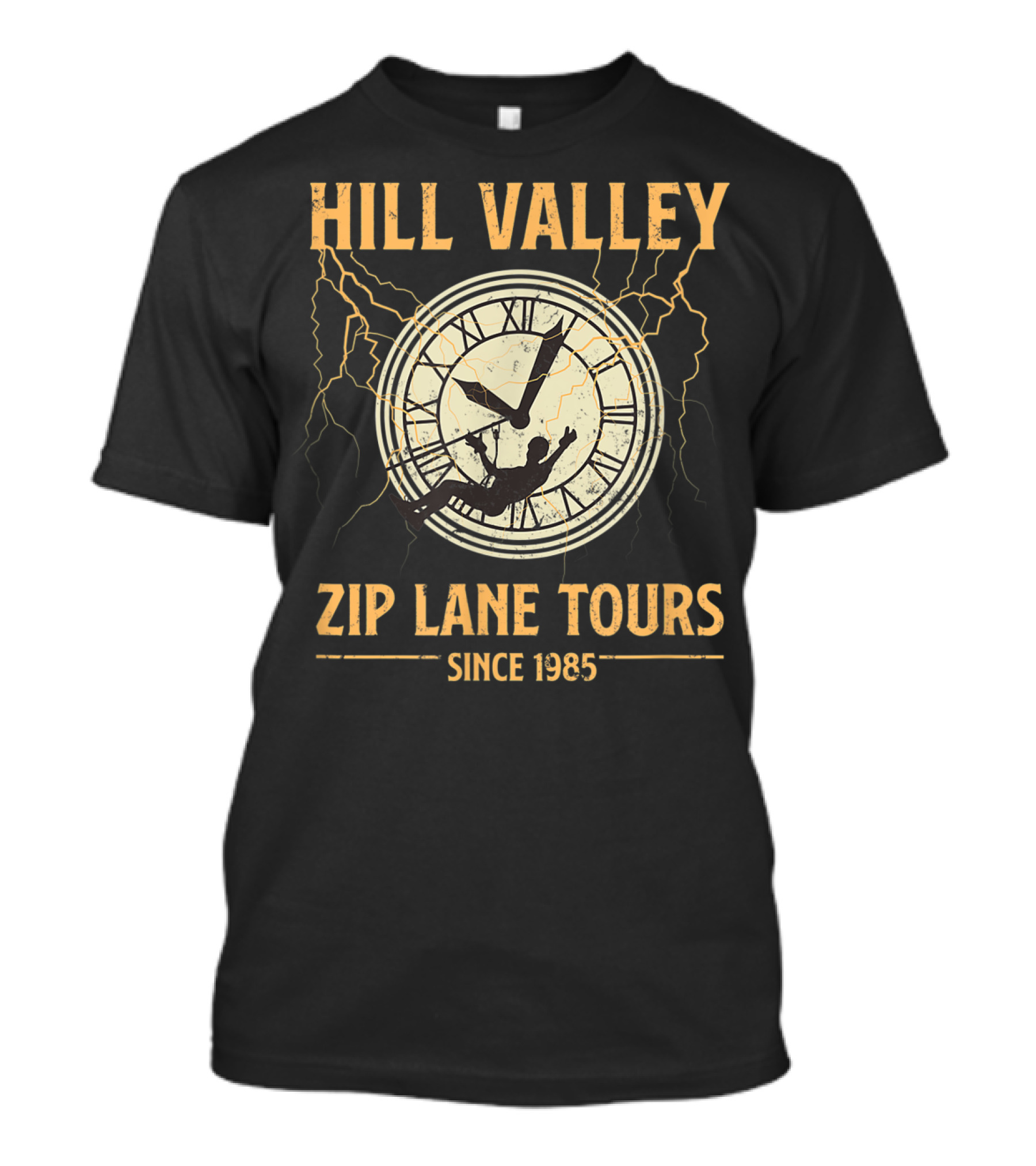 Hill Valley Zip Line Tours Since 1985 Clock And Lightning Back To The Future T-Shirt
