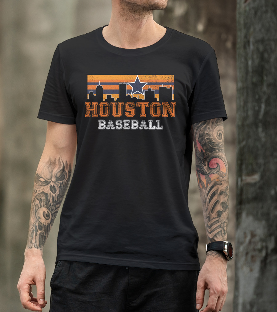 Houston Skyline Distressed Baseball Star Playoff T-Shirt