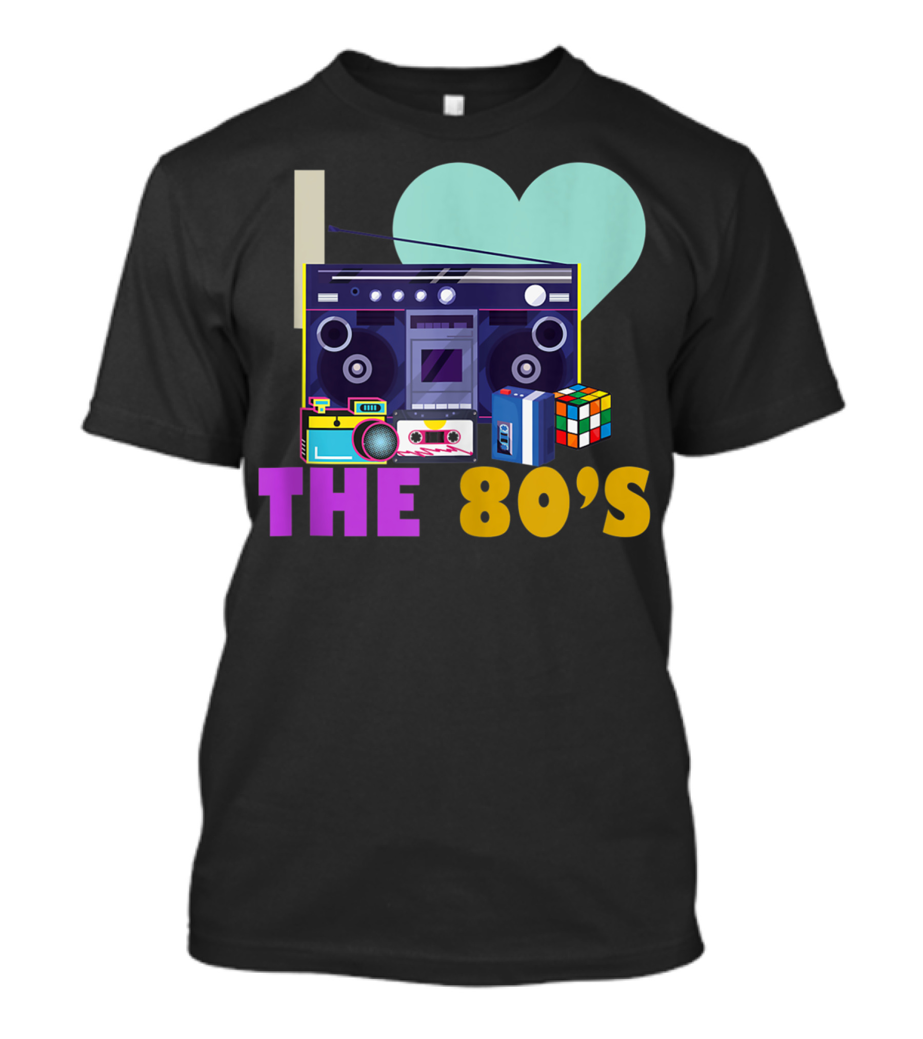 I Love The 80'S Boombox Cassette Tape Rubik's Cube Retro Party T-Shirt