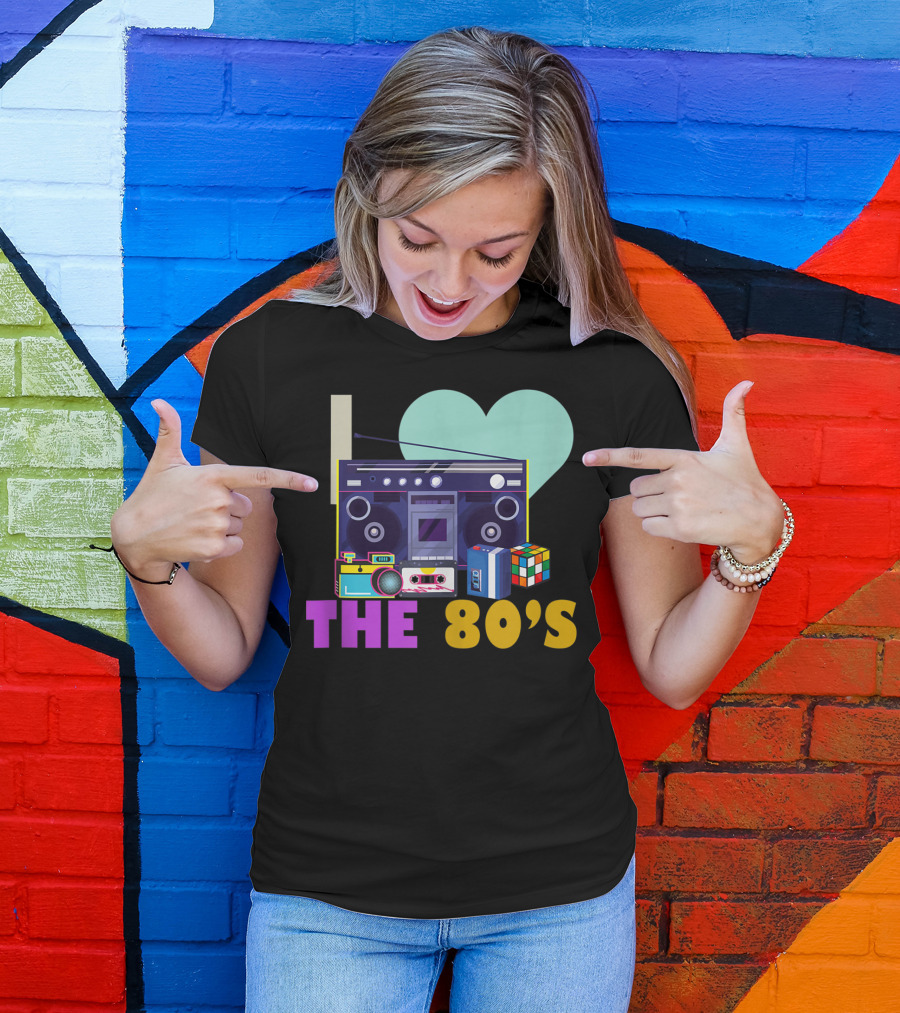 I Love The 80'S Boombox Cassette Tape Rubik's Cube Retro Party T-Shirt