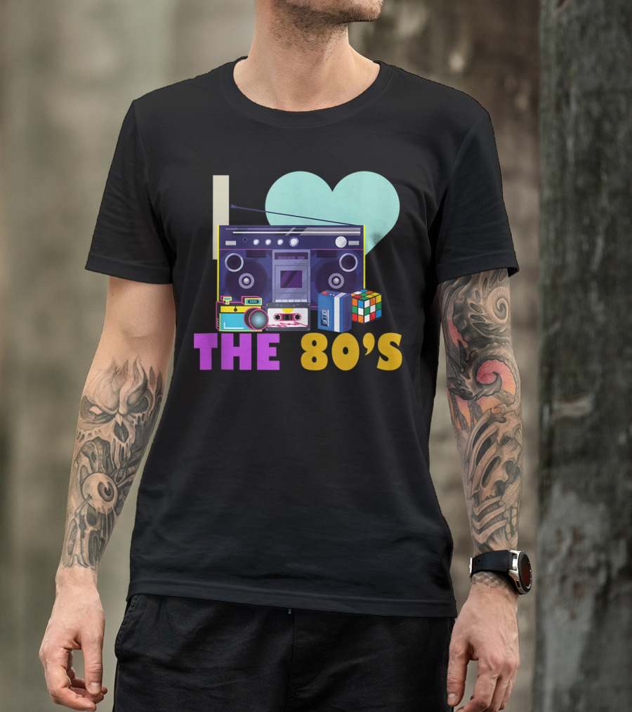 I Love The 80'S Boombox Cassette Tape Rubik's Cube Retro Party T-Shirt