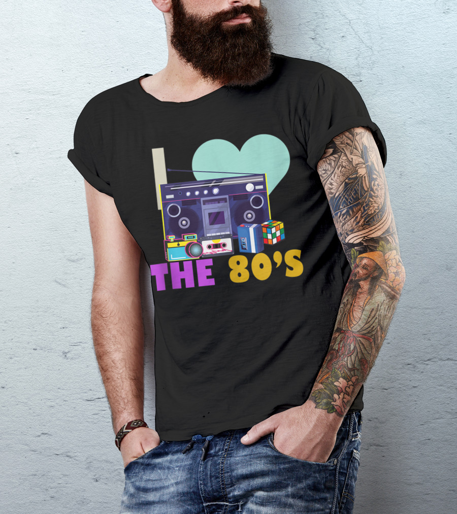 I Love The 80'S Boombox Cassette Tape Rubik's Cube Retro Party T-Shirt