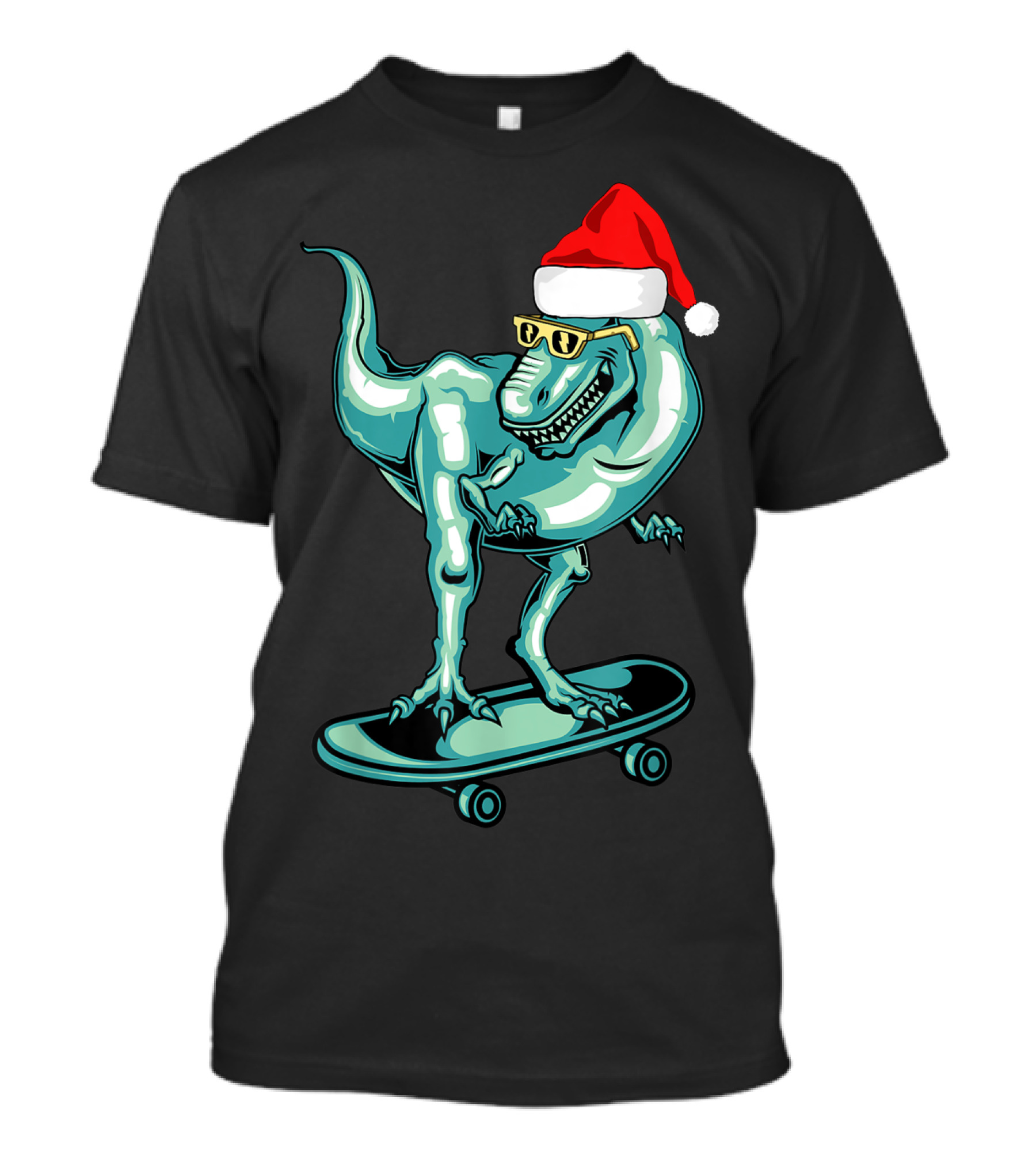 Dinosaur Santa Hat Riding Skateboard T-Shirt