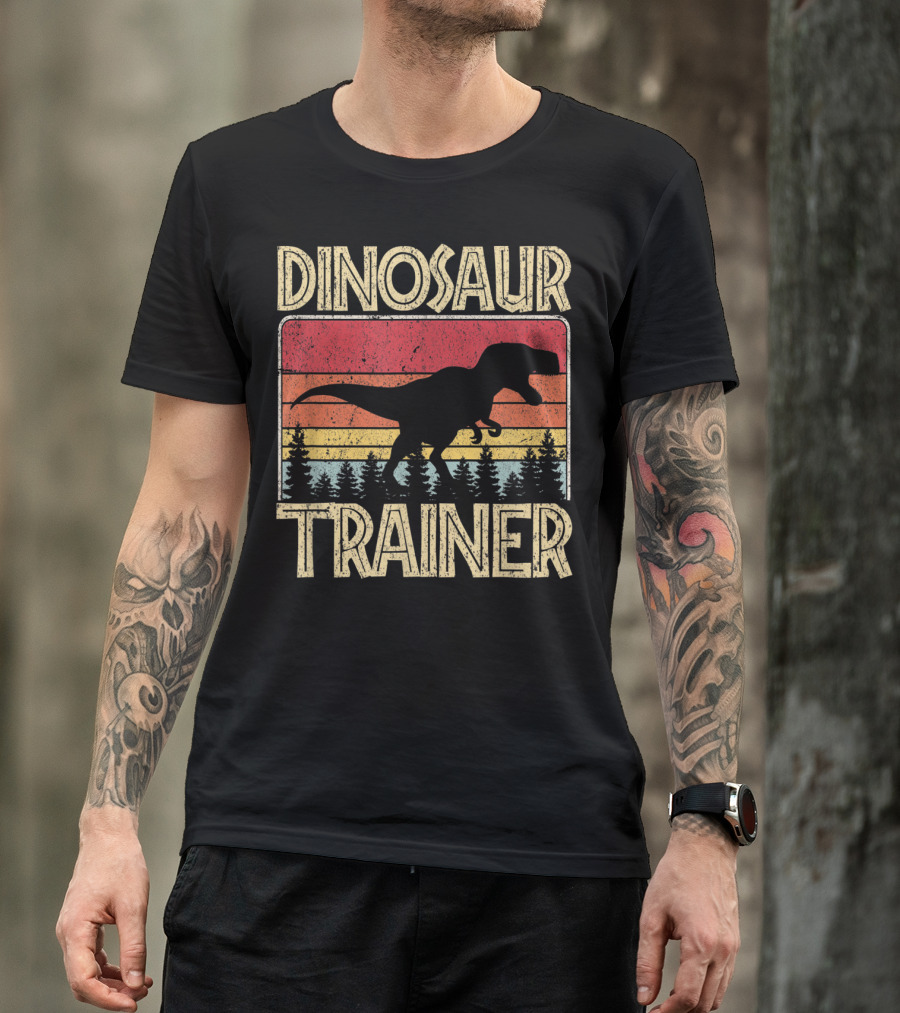 Dinosaur Trainer Halloween Costume Adults T-Rex Silhouette Retro Sunset T-Shirt