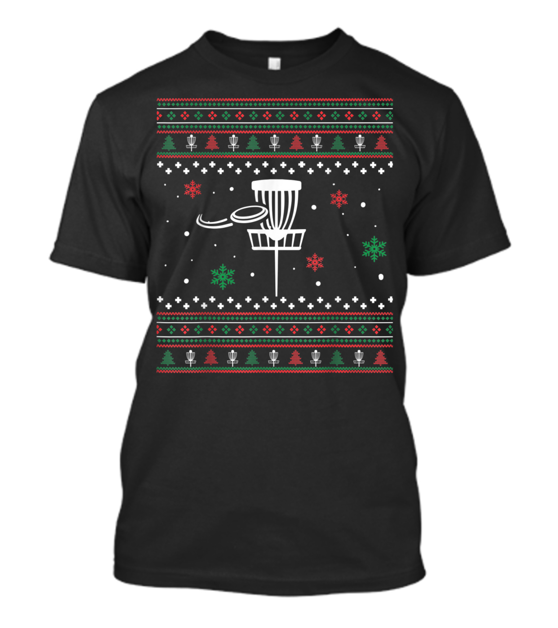 Disc Golf Basket Snowflakes Christmas Trees Retro Ugly T-Shirt