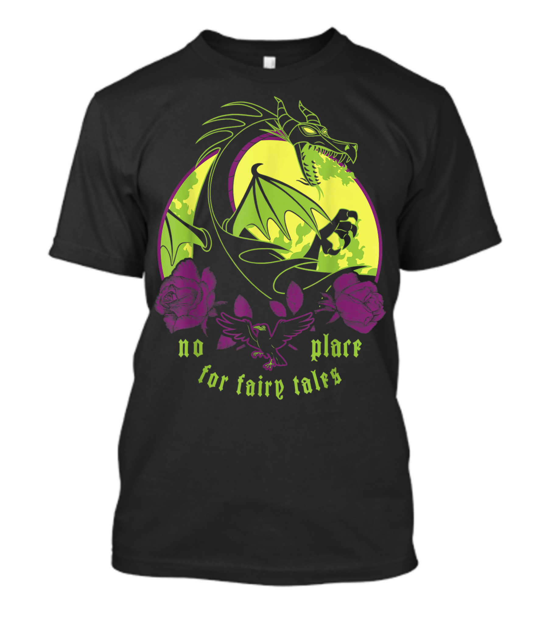 No Place For Fairy Tales Disney Villains Maleficent Dragon Roses Ravens T-Shirt