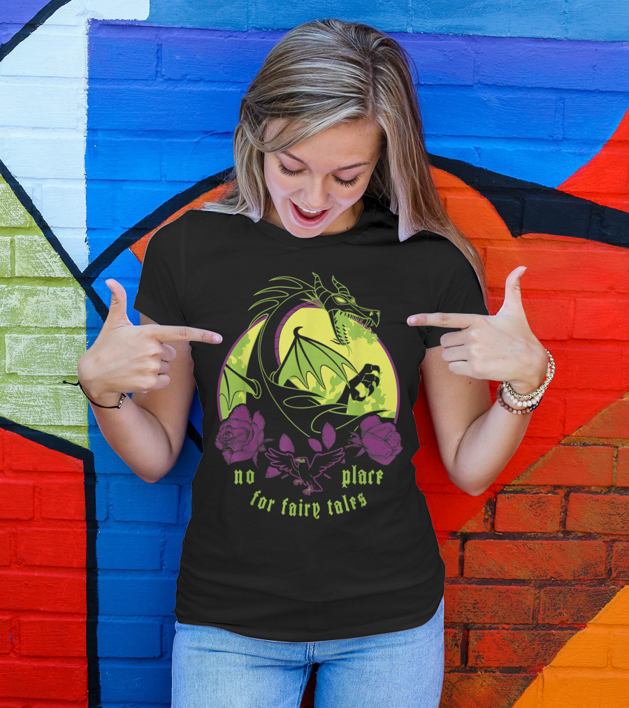 No Place For Fairy Tales Disney Villains Maleficent Dragon Roses Ravens T-Shirt