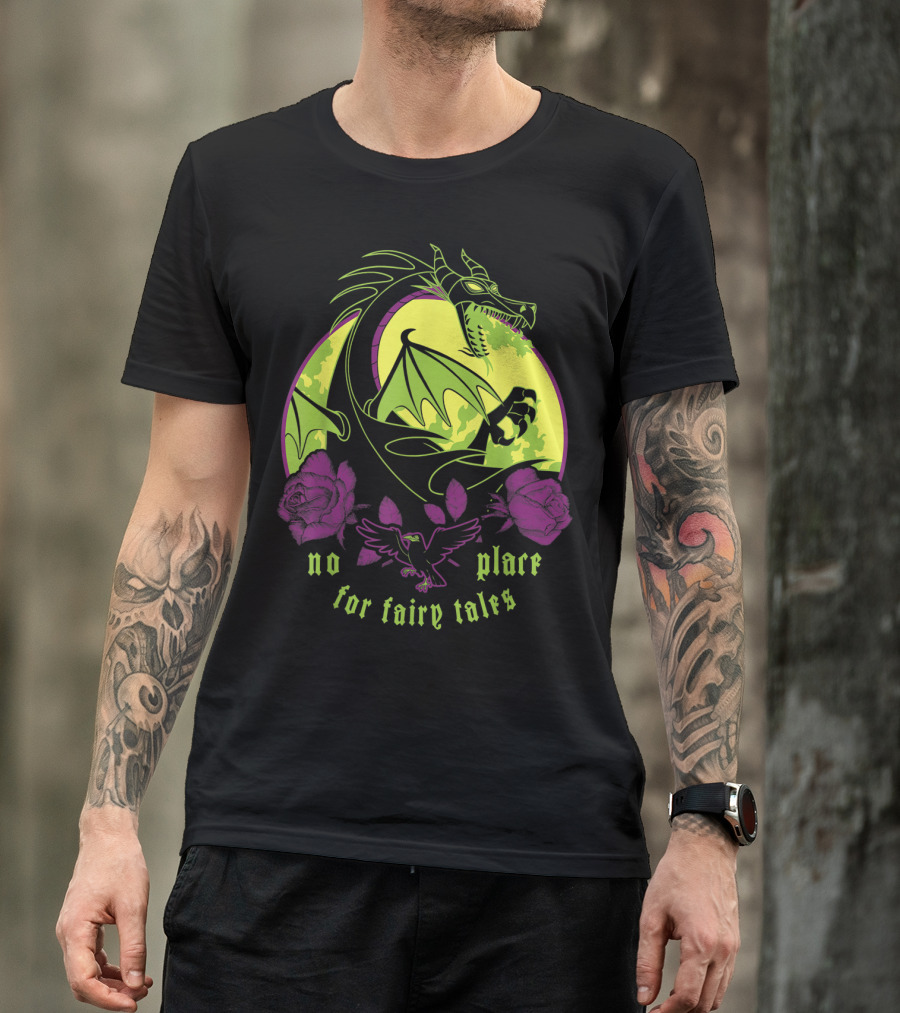 No Place For Fairy Tales Disney Villains Maleficent Dragon Roses Ravens T-Shirt