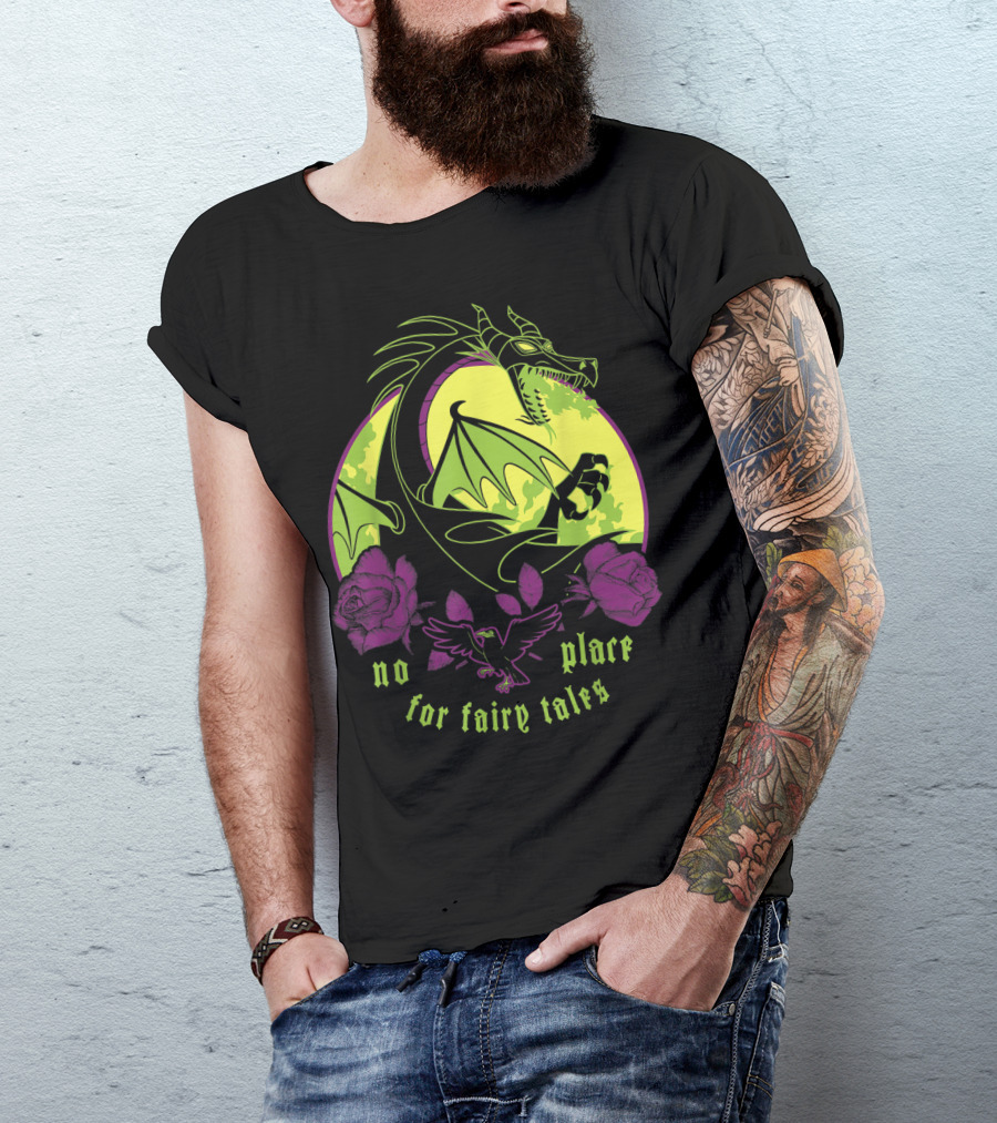 No Place For Fairy Tales Disney Villains Maleficent Dragon Roses Ravens T-Shirt