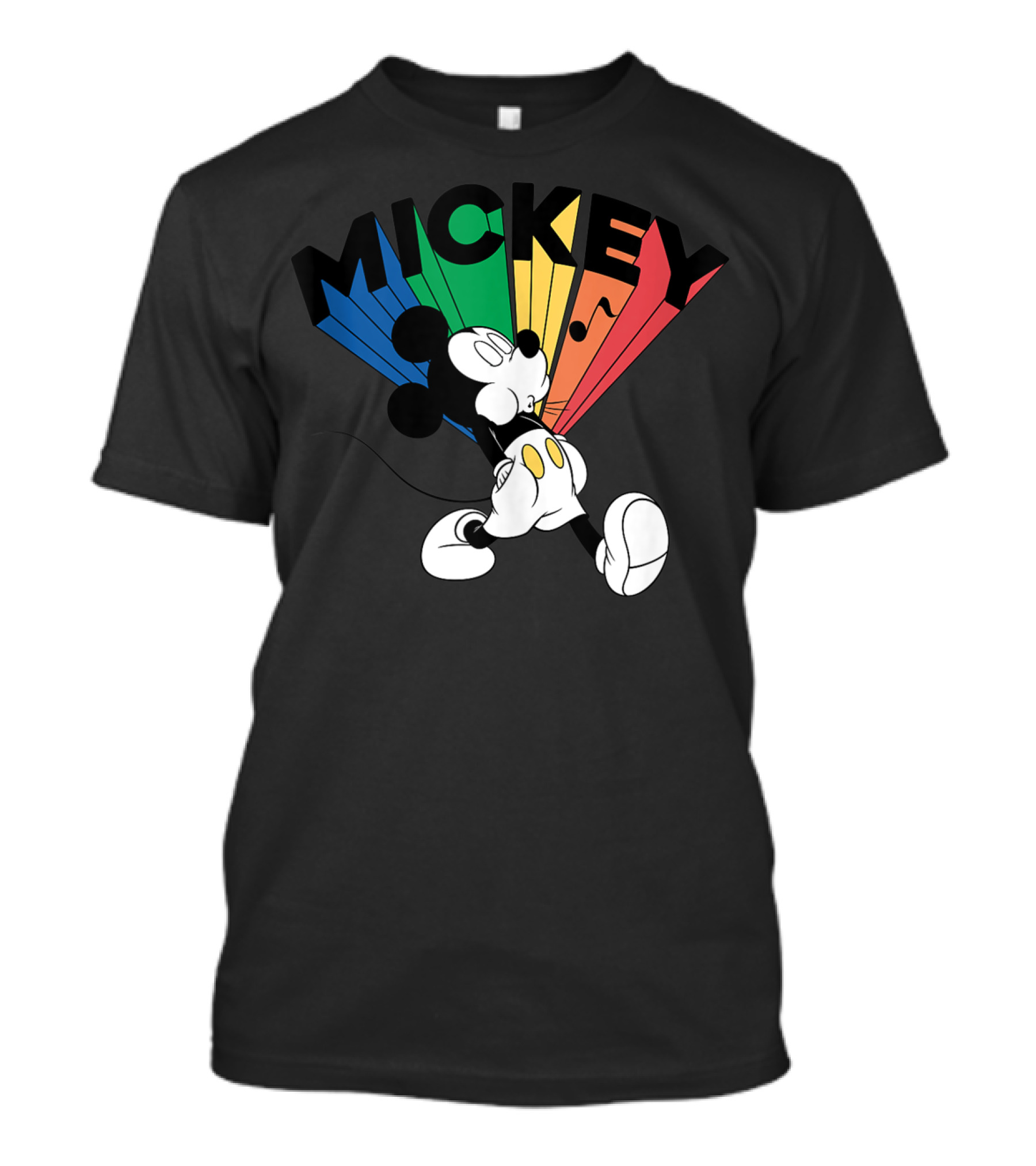Whistling Mickey Mouse Rainbow Stripes Disney T-Shirt