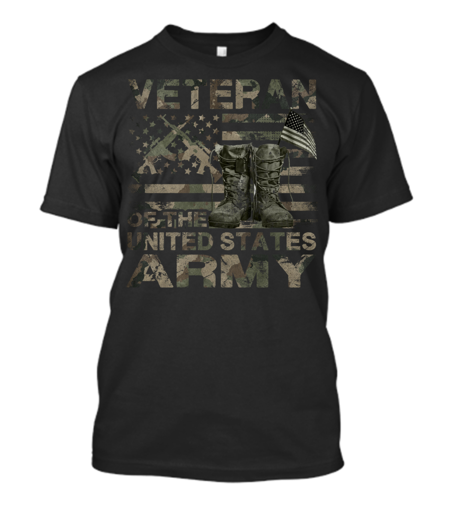 Veteran Of The United States Army Distressed American Flag Camouflage Proud US T-Shirt