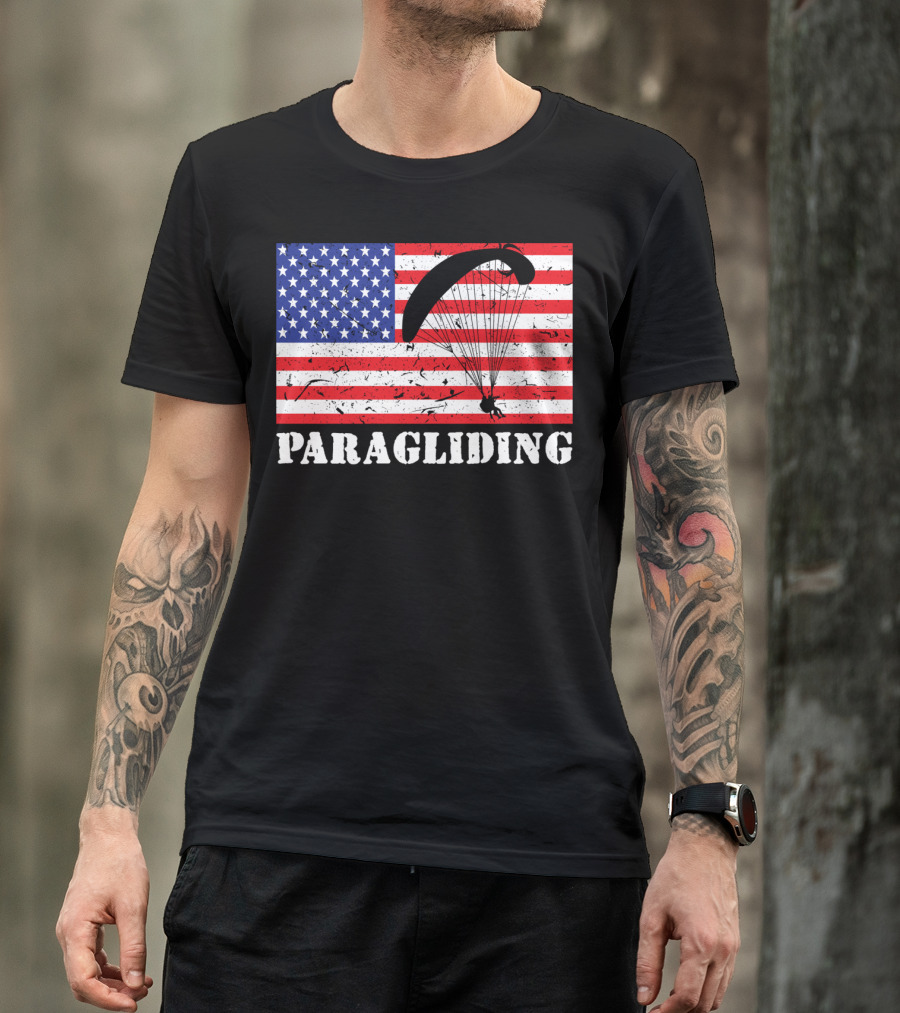 Paragliding USA Distressed American Flag T-Shirt