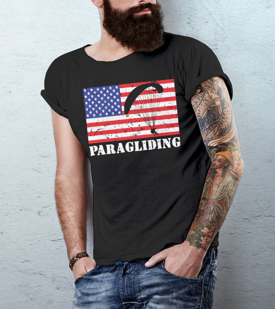 Paragliding USA Distressed American Flag T-Shirt