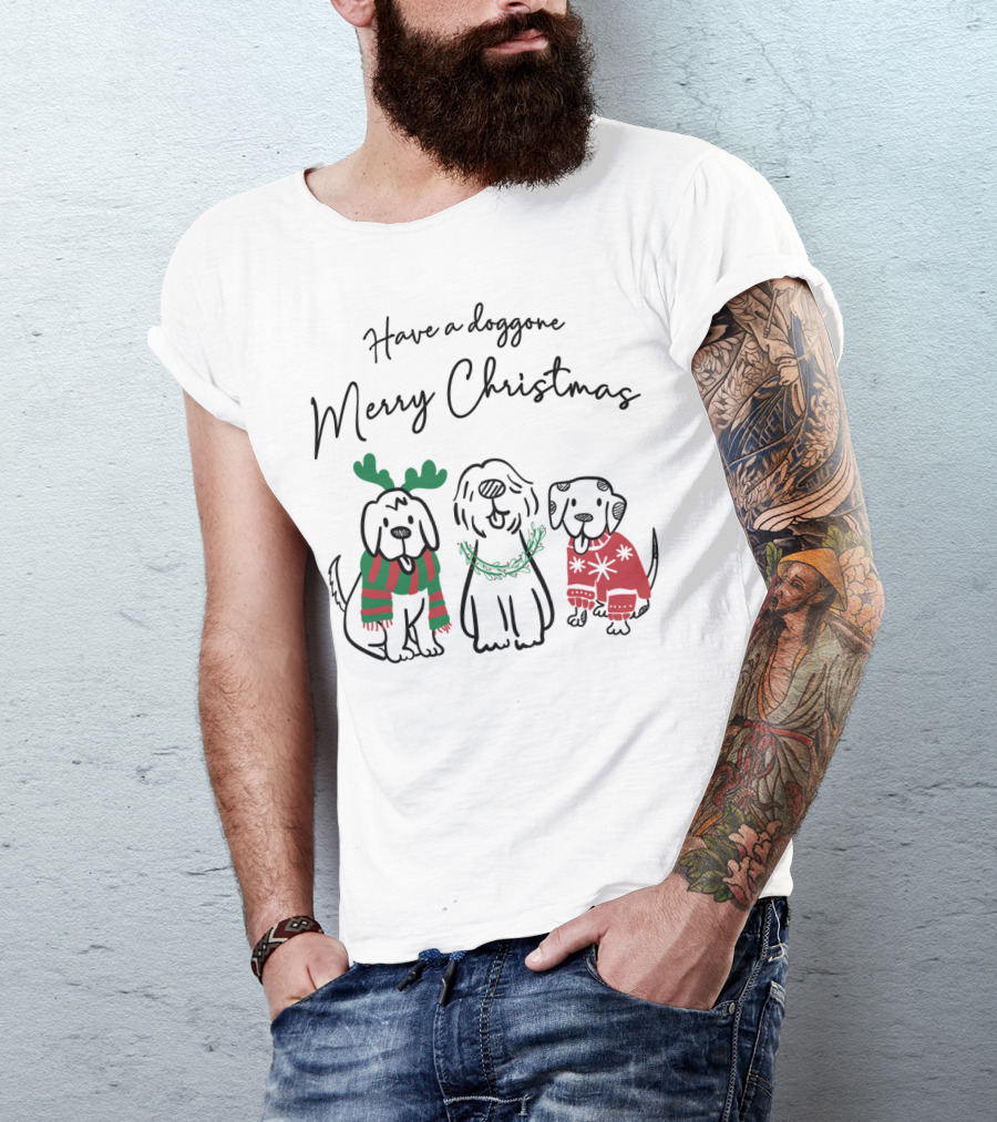 Have A Doggone Merry Christmas Cute Dogs With Sweaters And Antlers T-Shirt