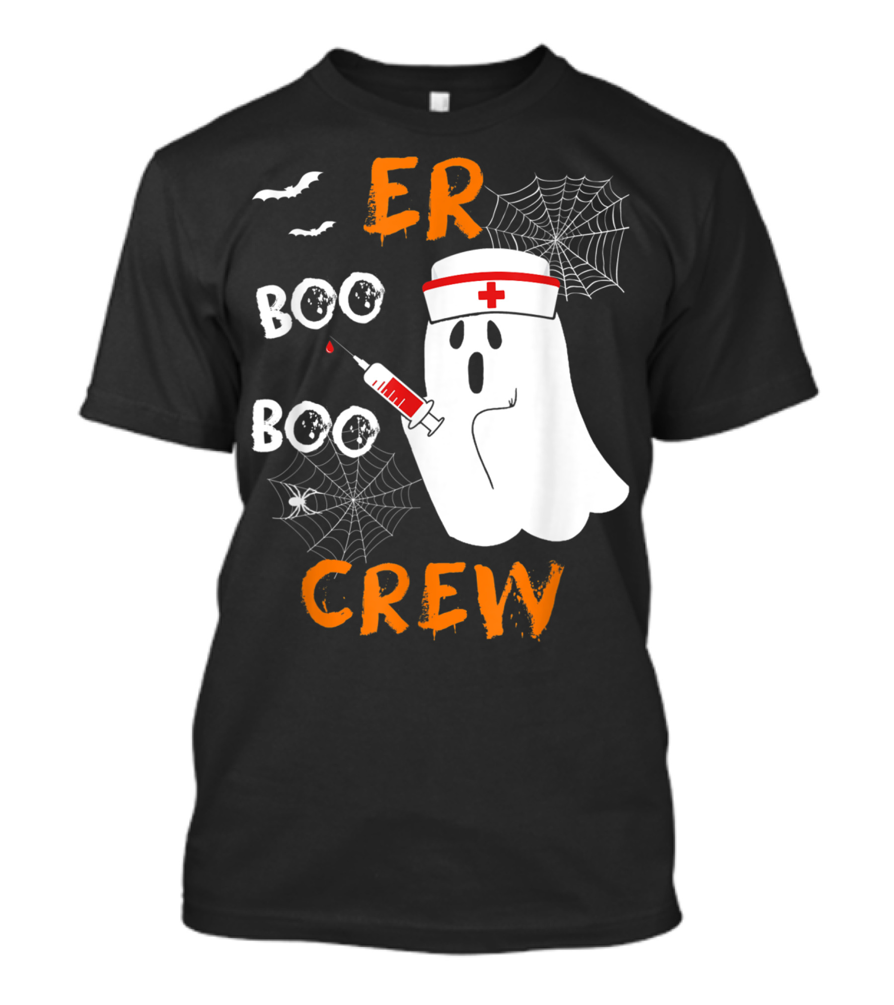 ER Nurse Boo Boo Crew Ghost With Syringe And Spiderwebs T-Shirt