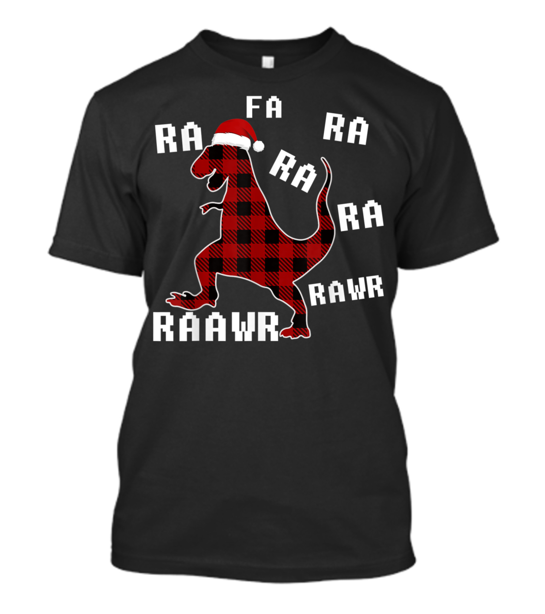 Fa Ra Ra Ra Rawr Christmas T-Rex Santa Hat Plaid T-Shirt
