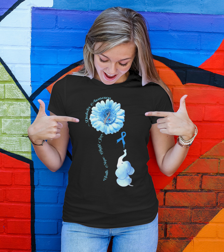Diabetes Awareness Faith Hope Fight Love Elephant Sunflower T-Shirt