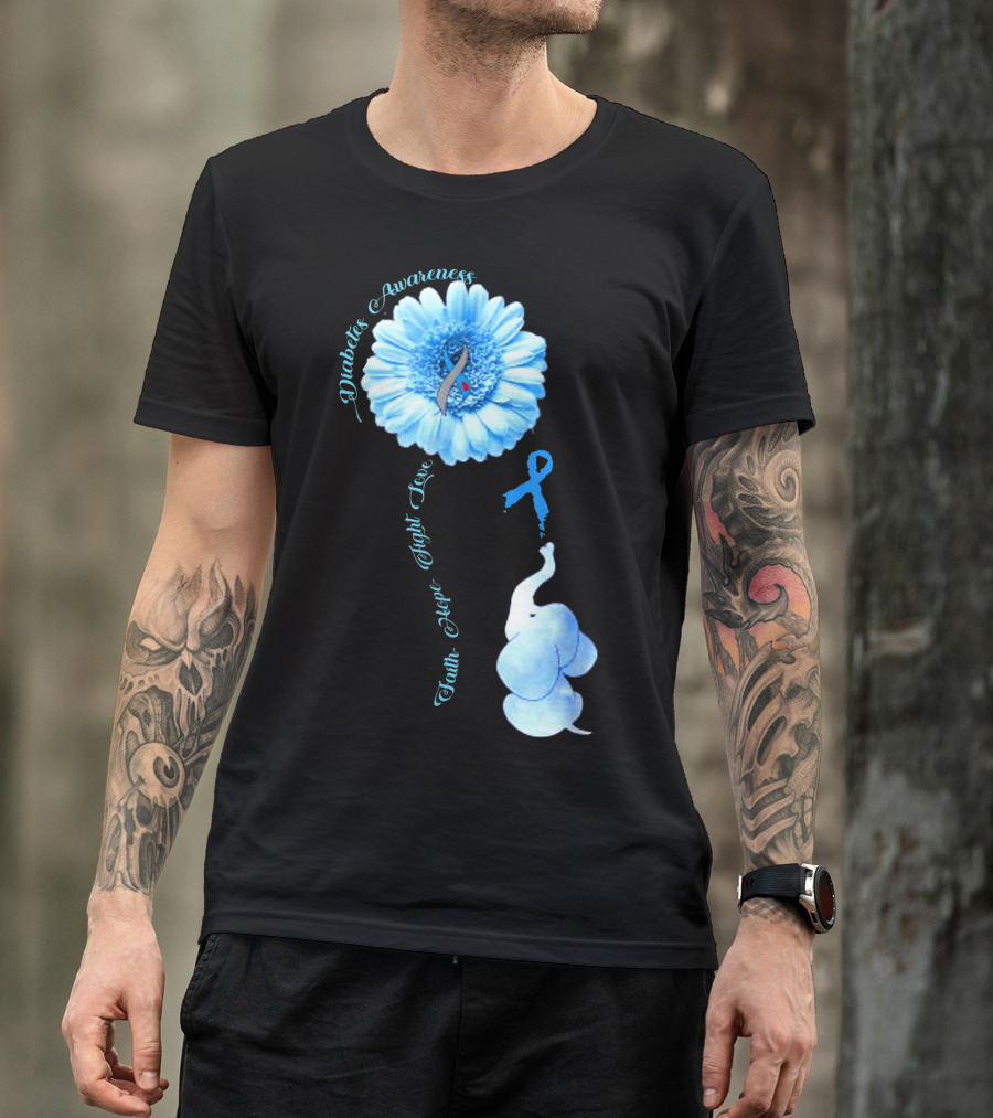 Diabetes Awareness Faith Hope Fight Love Elephant Sunflower T-Shirt