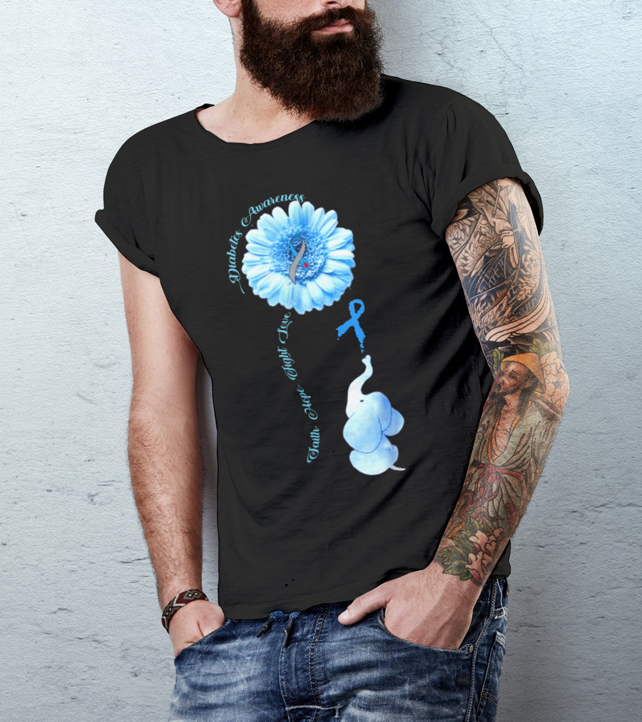 Diabetes Awareness Faith Hope Fight Love Elephant Sunflower T-Shirt