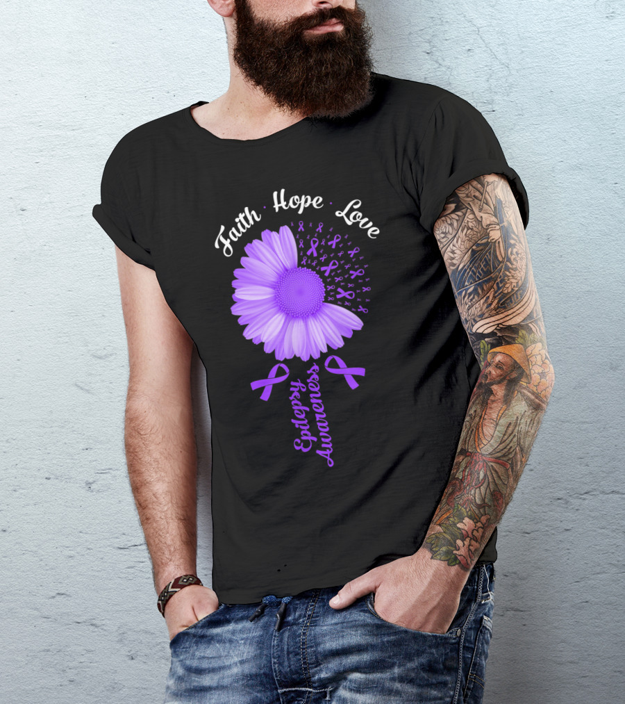 Faith Hope Love Purple Ribbon Epilepsy Awareness Flower T-Shirt