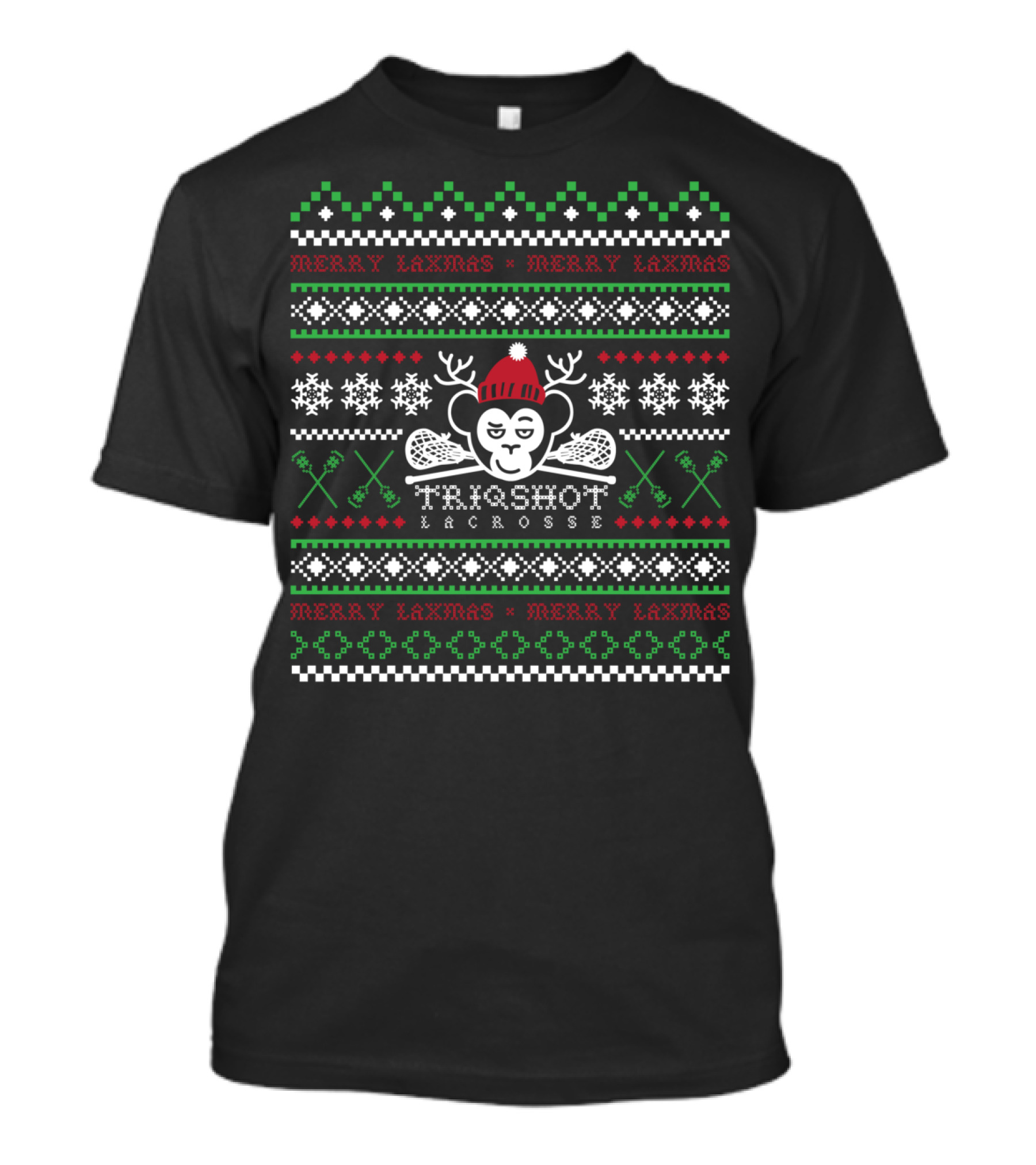 Merry Laxmas TrioShot Lacrosse Ugly Christmas T-Shirt