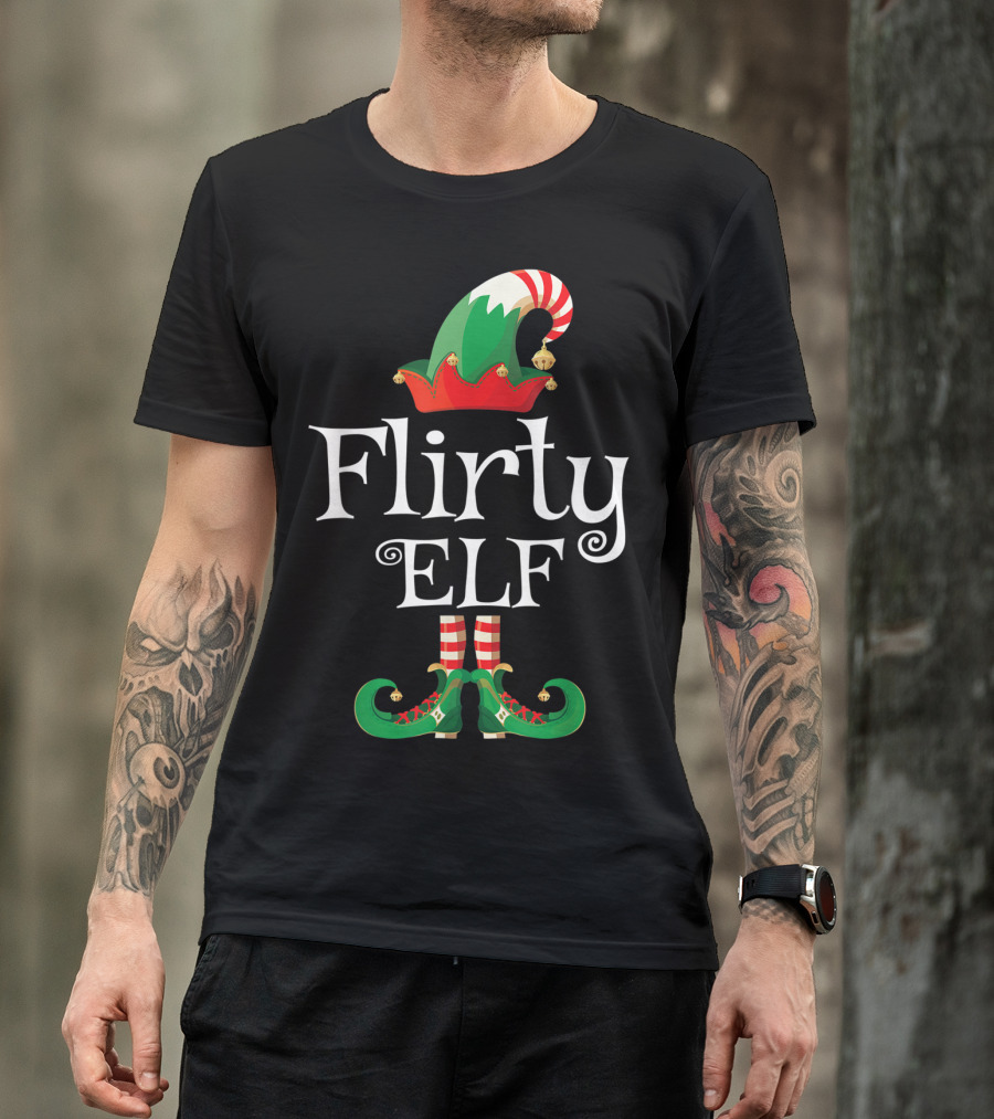 Flirty Elf Festive Christmas Costume Hat And Shoes T-Shirt