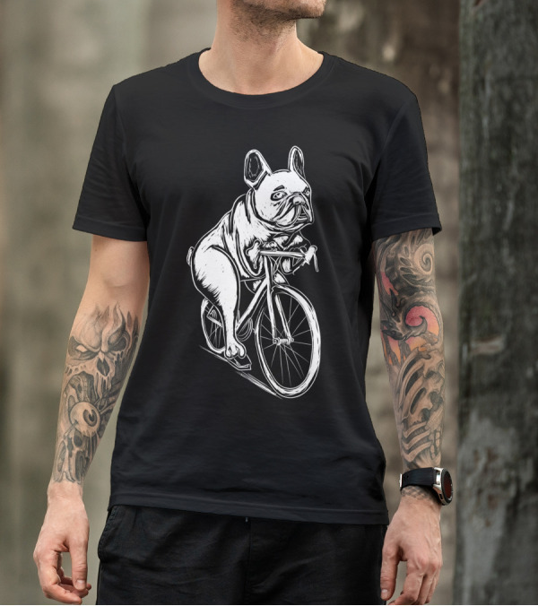 Frenchie Bicycle Riding Cyclist Dog T-Shirt