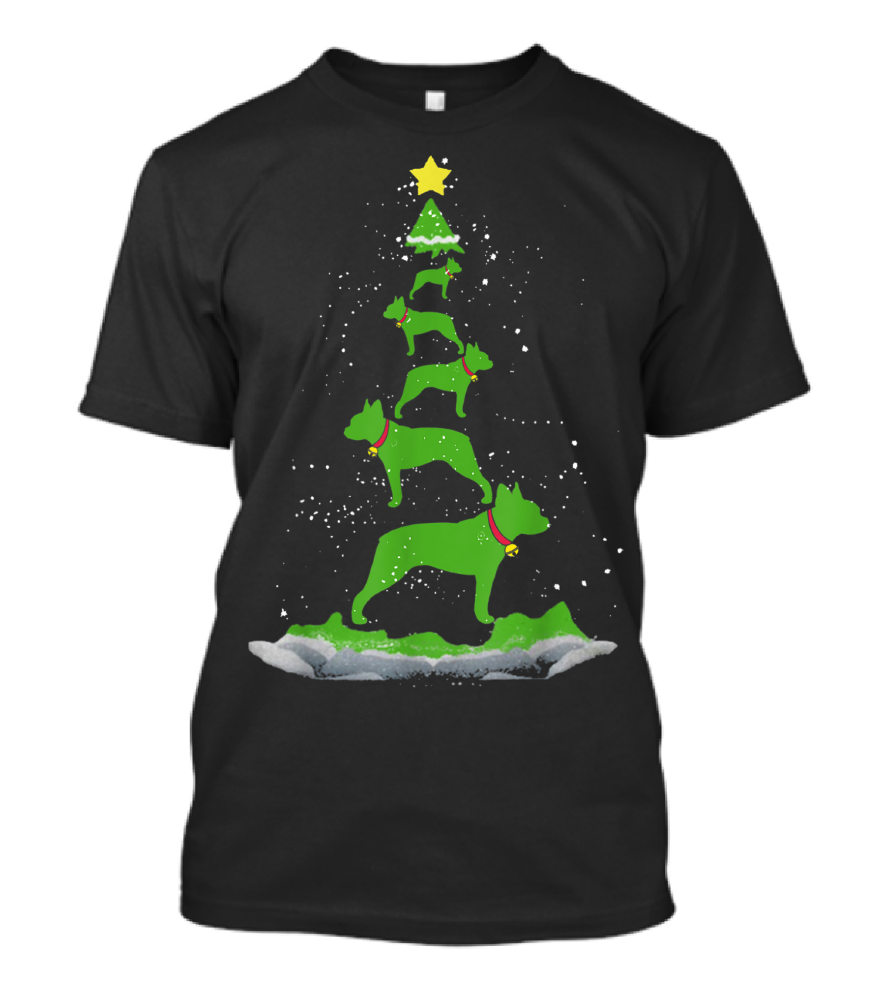 Funny Boston Terrier Dog Christmas Tree T-Shirt