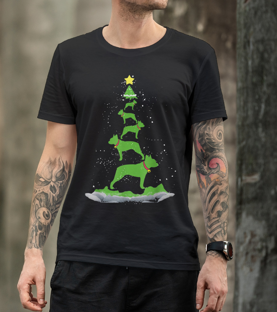 Funny Boston Terrier Dog Christmas Tree T-Shirt