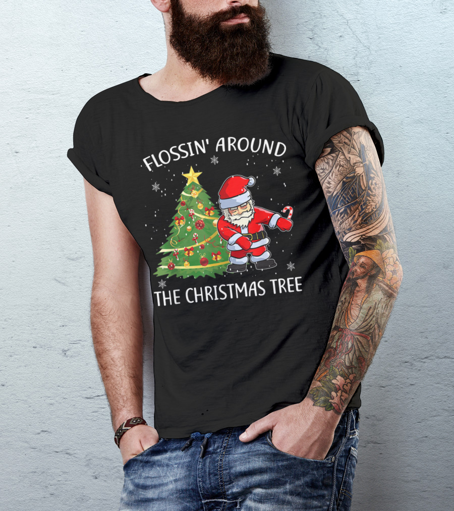 Flossin' Around The Christmas Tree Santa Dance Holiday Fun T-Shirt