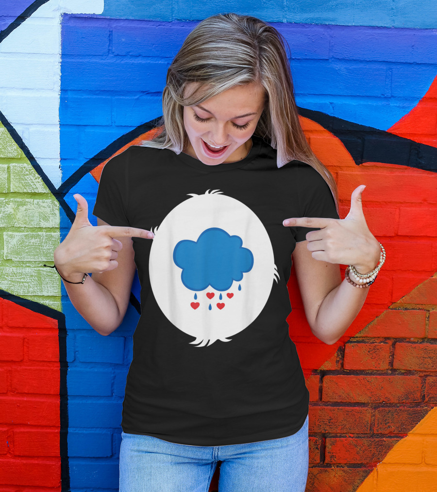Funny Grumpy Bear Family Blue Cloud Heart Rain T-Shirt