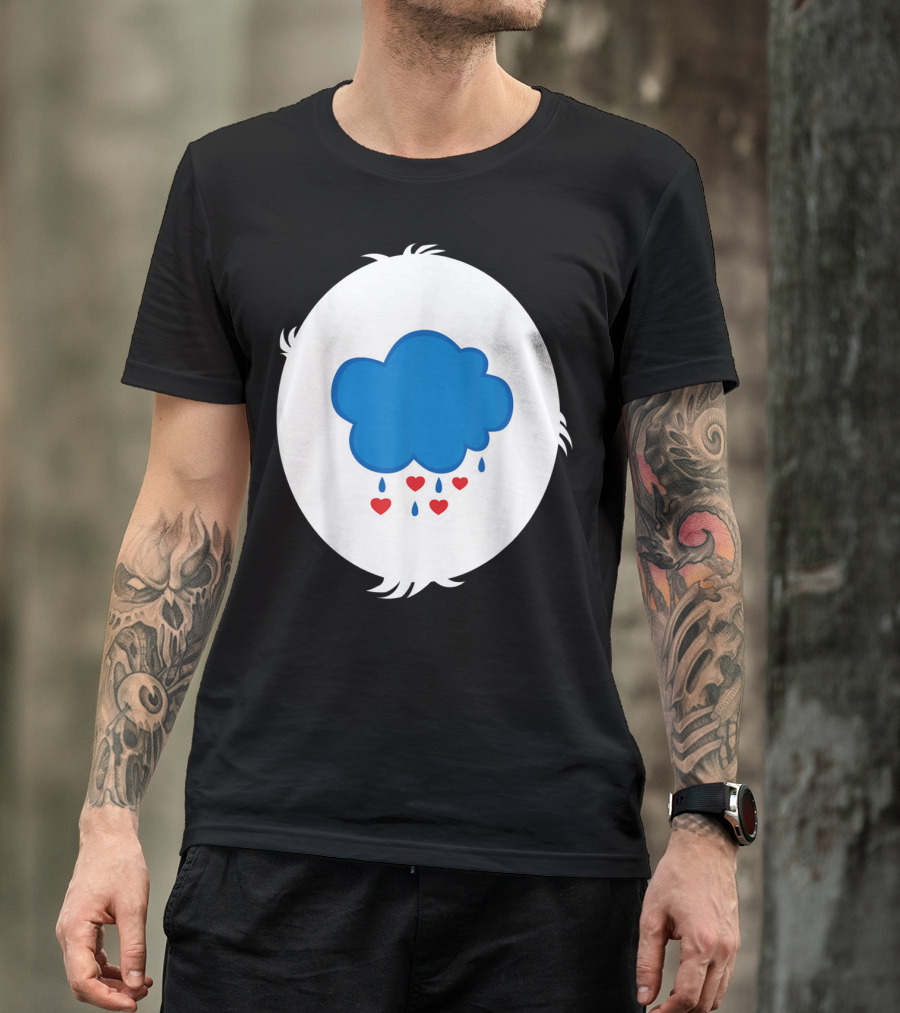 Funny Grumpy Bear Family Blue Cloud Heart Rain T-Shirt