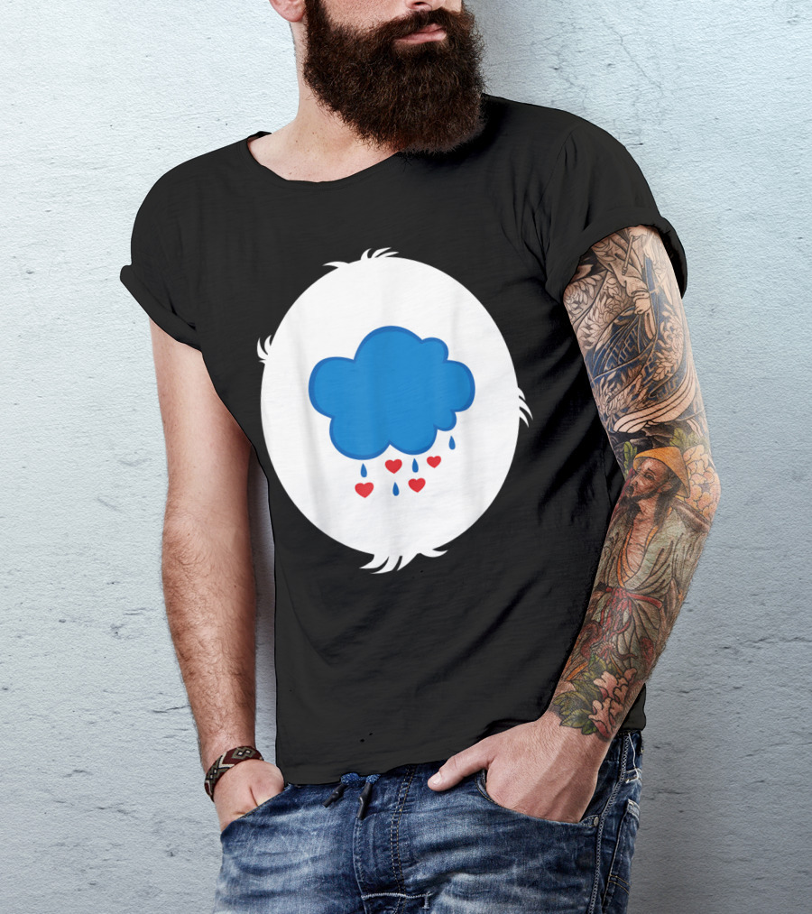 Funny Grumpy Bear Family Blue Cloud Heart Rain T-Shirt