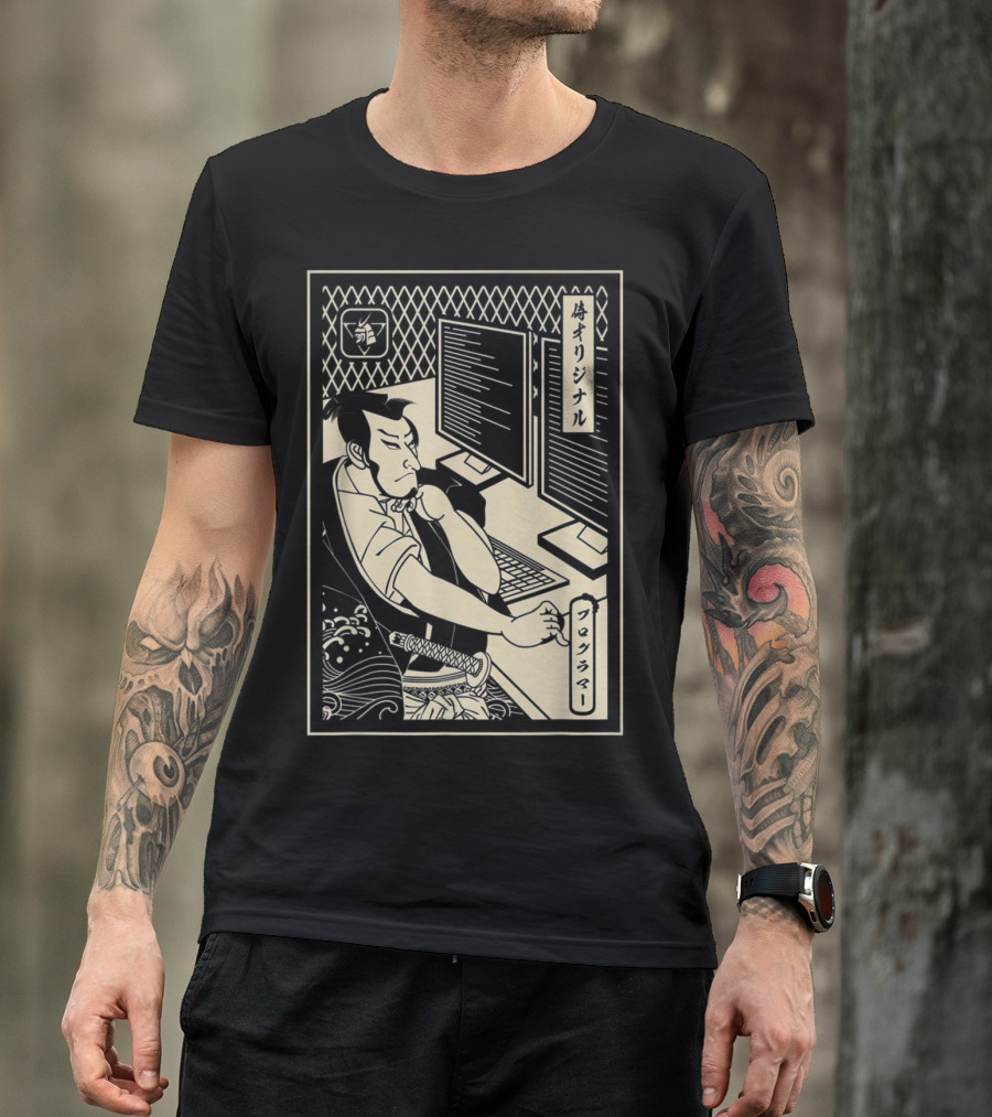 Funny Samurai Warrior Programmer At Computer Terminal T-Shirt