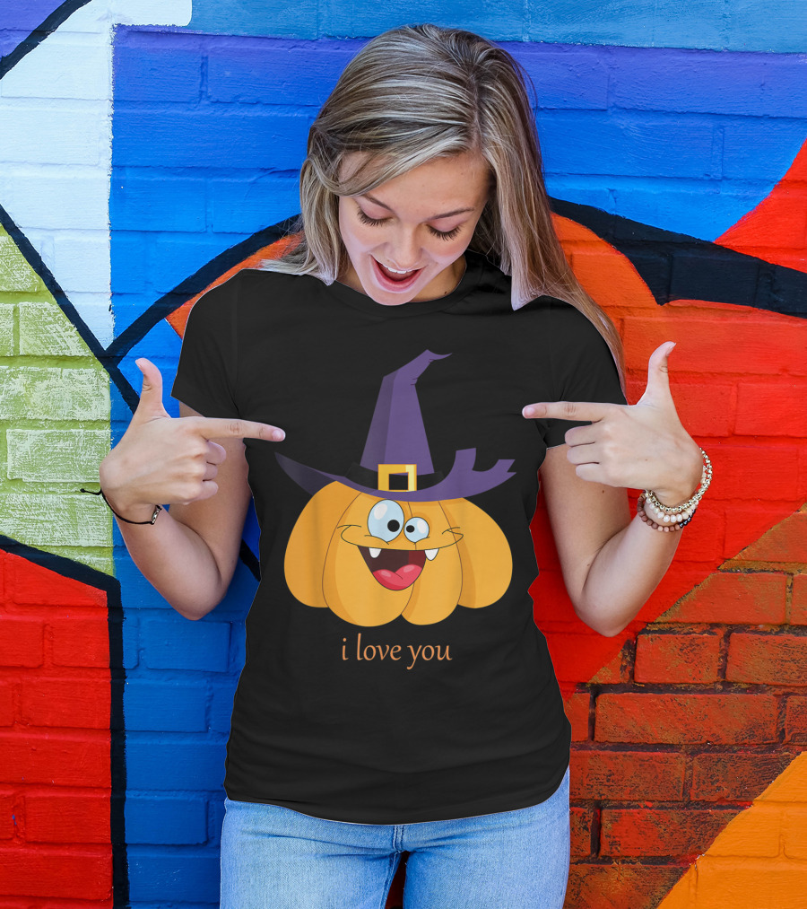 Funny Pumpkin I Love You Witch Hat Happy Face T-Shirt