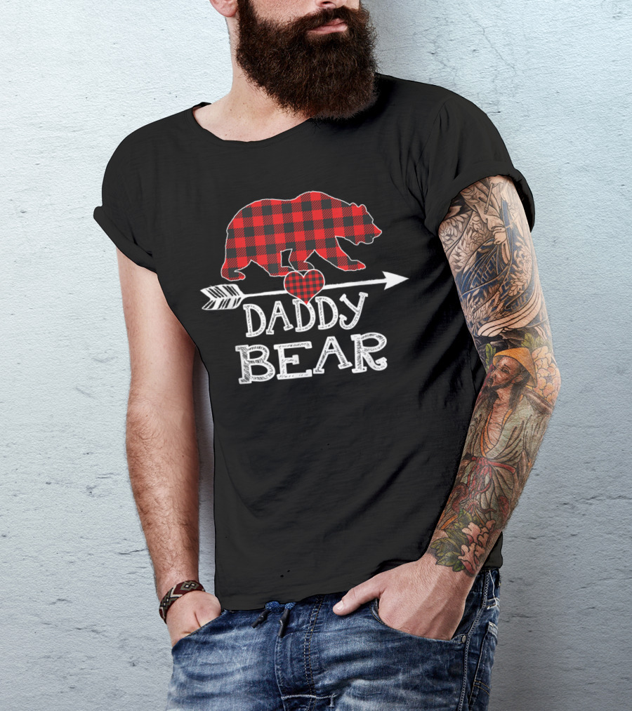 Daddy Bear Red Plaid Buffalo Check With Heart Arrow T-Shirt