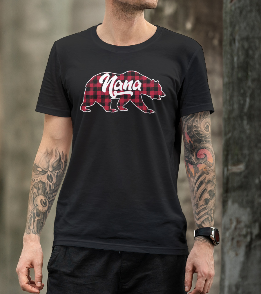 Nana Red Plaid Bear Buffalo Plaid T-Shirt