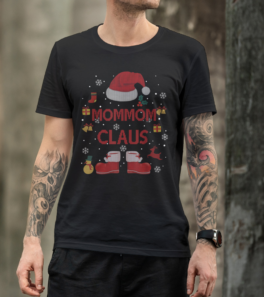 Mommom Claus Funny Santa Costume Xmas Pyjama Snowflakes Gifts T-Shirt