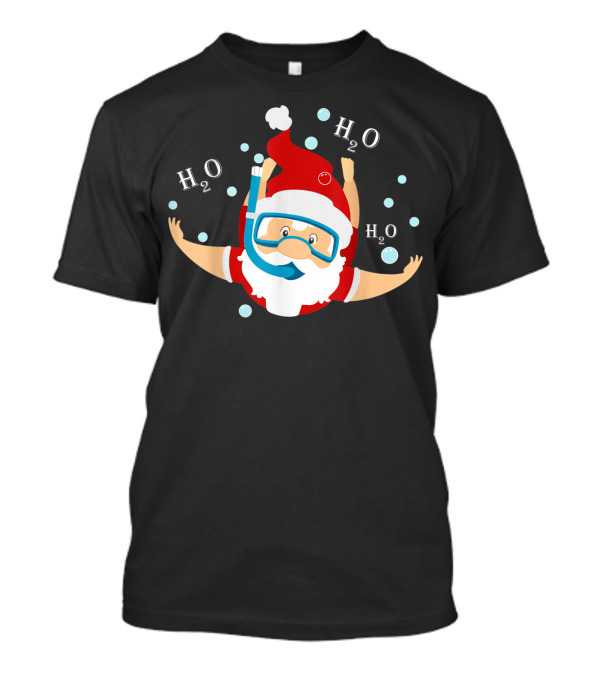 Funny Santa Scuba Diving H2O Pun With Snorkel And Bubbles T-Shirt