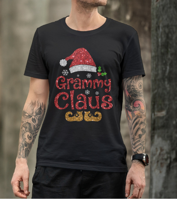 Grammy Claus Santa Hat Snowflakes Holly Elf Shoes T-Shirt