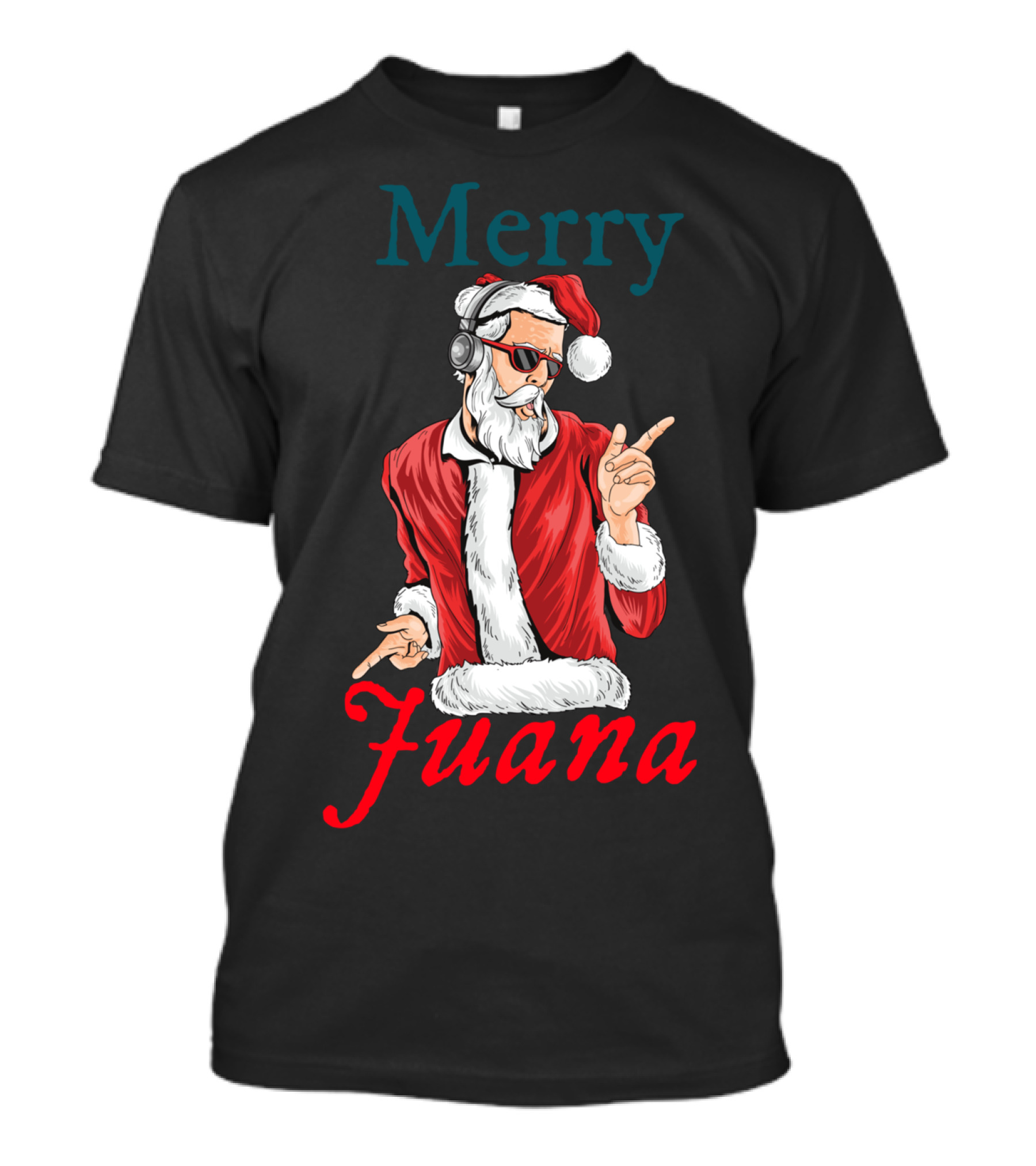 Merry Juana Funny Santa With Headphones And Sunglasses Winter T-Shirt